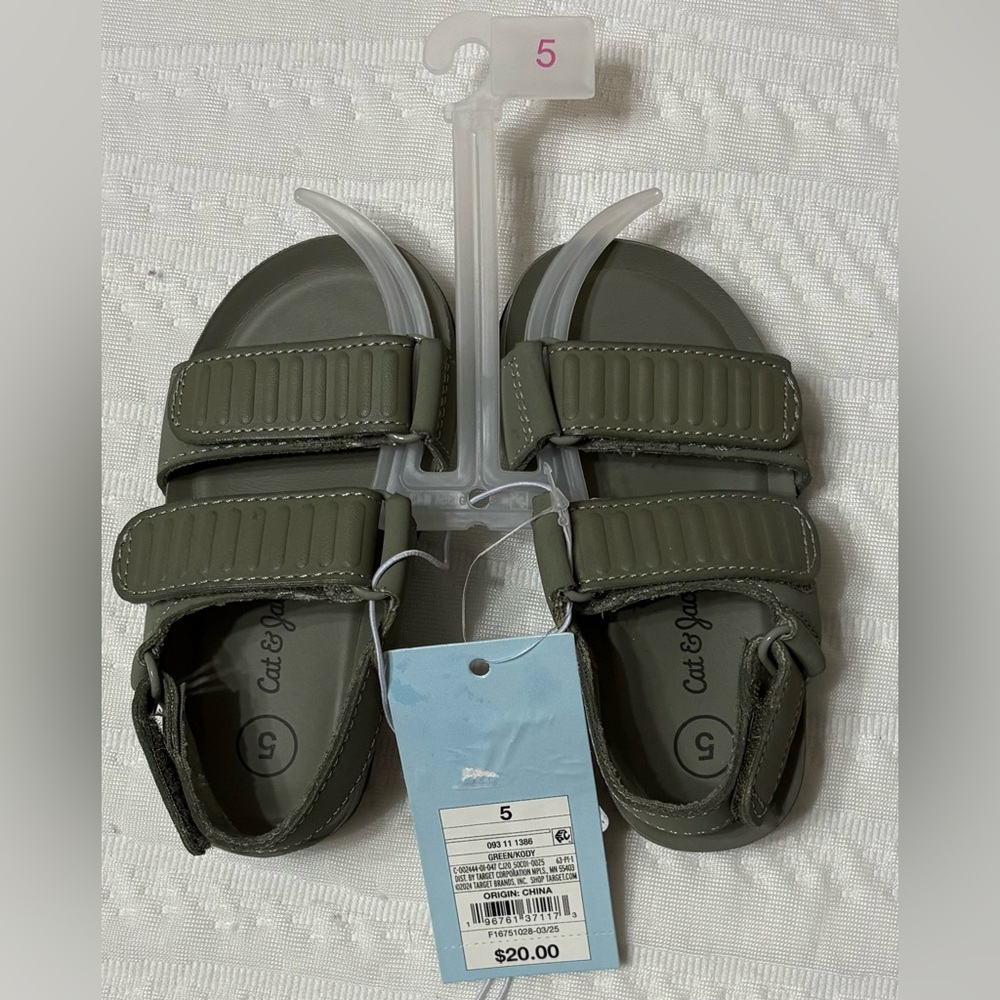 Cat & Jack Toddler Size 5 Green Sandals with Velcro Straps
